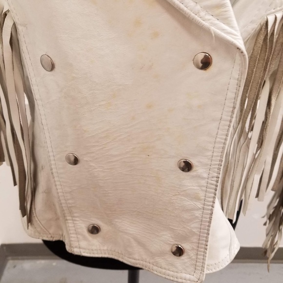 UNISEX COWBOY BEIGE WESTERN LEATHER JACKET WITH FRINGE - Picture 6 of 13